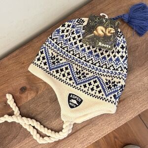Roots Helsinki Earflap Trapper Hat Aspen Wool Knit Canada Beanie Snow Winter NWT